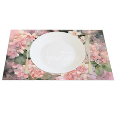 Aperturee - Aperturee Pink Cherry Blossom Bunny Set of 4 Placemats Spring Floral Rabbit Table Mats for Dining Room