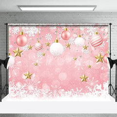 Aperturee - Aperturee Pink Christmas Backdrop Hanging Ornaments Snowflake Background for Girl Winter Xmas Holiday Party Decoration Banner