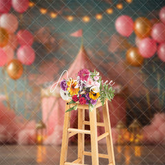 Aperturee - Aperturee Pink Circus Tent Balloon Lighted Cake Smash Backdrop
