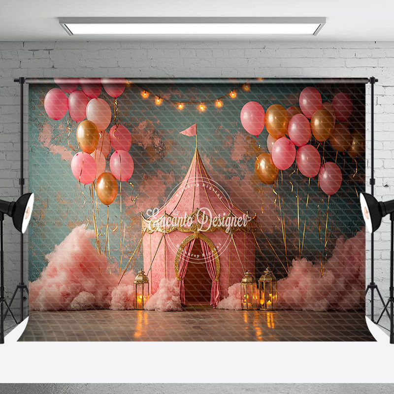 Aperturee - Aperturee Pink Circus Tent Balloon Lighted Cake Smash Backdrop