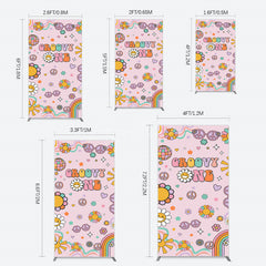 Aperturee - Aperturee Pink Color Floral Groovy One Birthday Rectangle Backdrop
