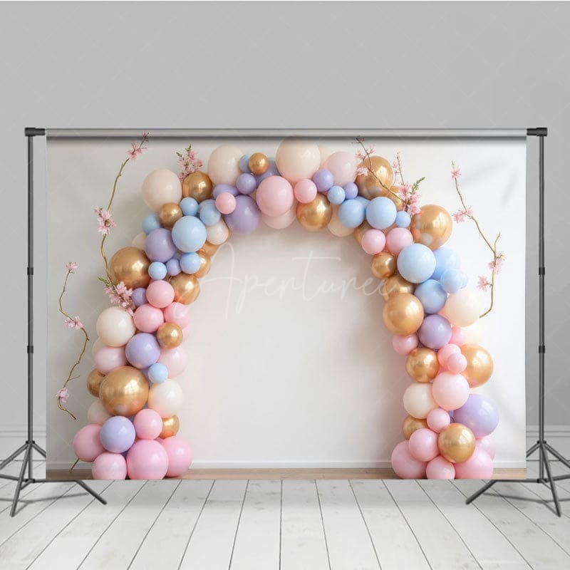 Aperturee - Aperturee Pink Colorful Balloons Birthday Cake Smash Backdrop