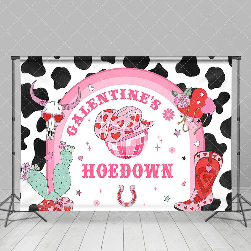 Aperturee - Aperturee Pink Cow Pattern Cowgirl Galentines Hoedown Backdrop
