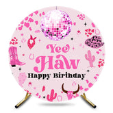 Aperturee - Aperturee Pink Cowgirl Yee Haw Round Happy Birthday Backdrop