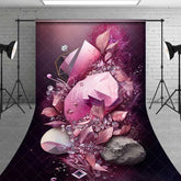 Aperturee - Aperturee Pink Crystal Gemstone and Stylized Leaves Backdrop Dark Plum Abstract Luxury Photography Background
