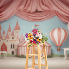Aperturee - Aperturee Pink Curtain Tent Castle Circus Cake Smash Backdrop