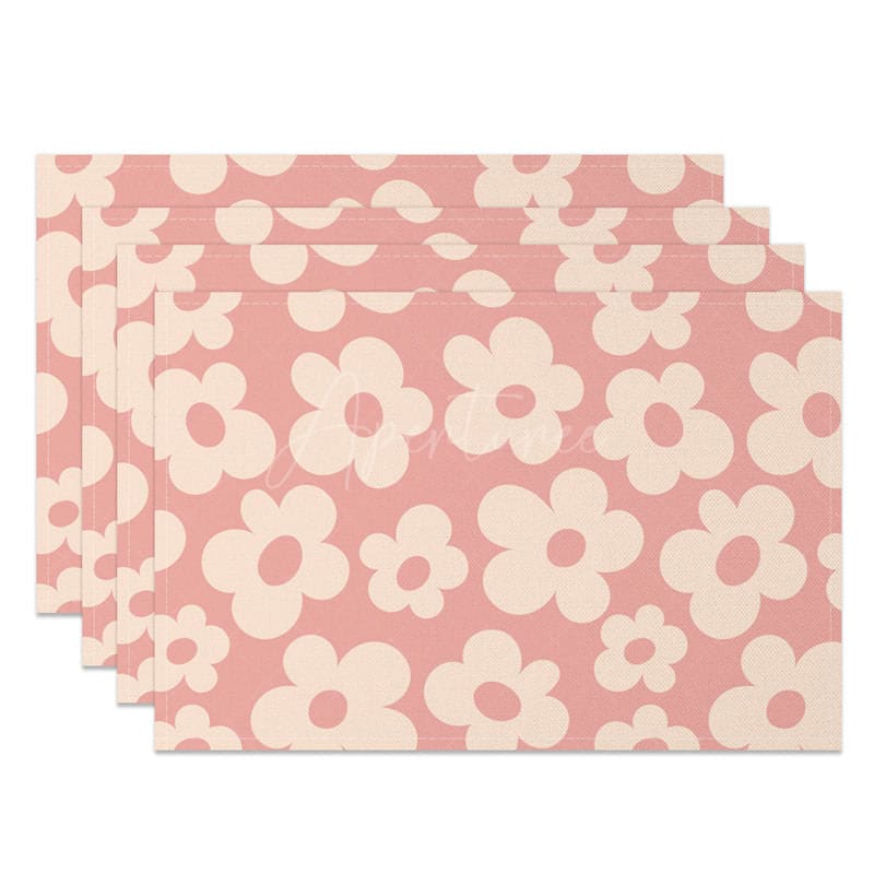 Aperturee - Aperturee Pink Daisy Floral Set of 4 Placemats For Dining