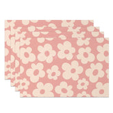 Aperturee - Aperturee Pink Daisy Floral Set of 4 Placemats For Dining