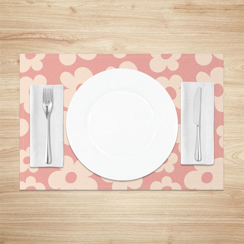 Aperturee - Aperturee Pink Daisy Floral Set of 4 Placemats For Dining