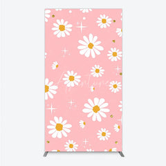 Aperturee - Aperturee Pink Daisy Flower Rectangle Arch Backdrop with Gold Glitter and Starbursts Cheerful Spring Party Decor