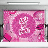 Aperturee - Aperturee Pink Disco Ball Dance Party Backdrop Lets Go Party Glitter High Heels and Lipstick Background Girly Birthday