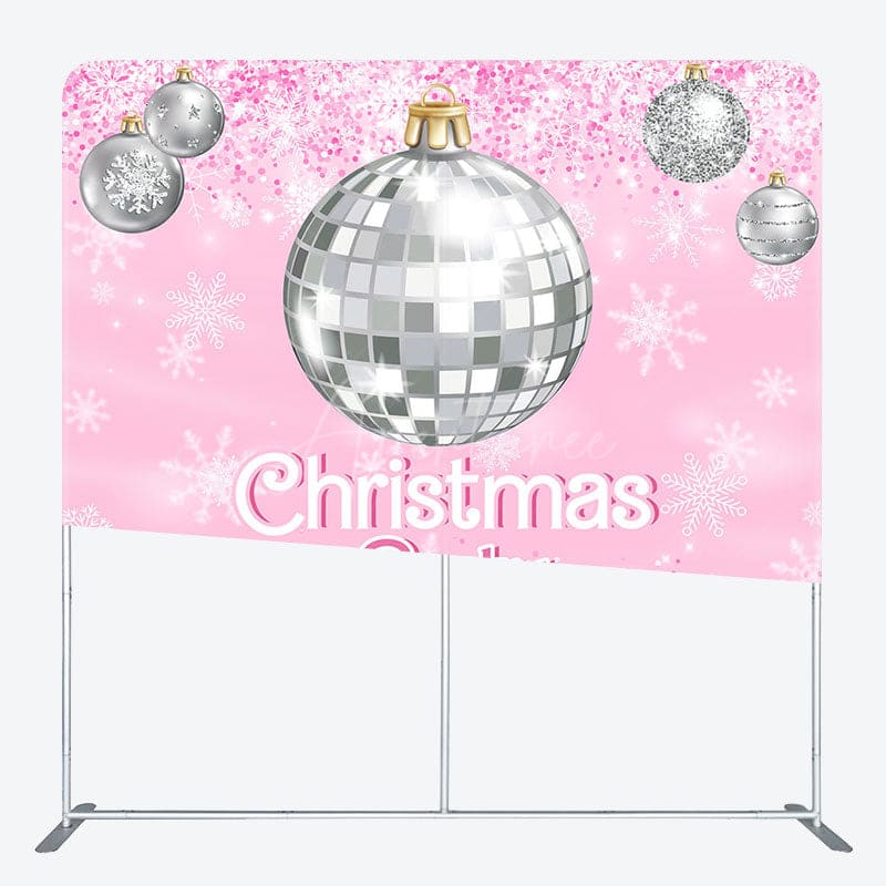 Aperturee - Aperturee Pink Disco Ball Snowy Christmas Pillow Case Backdrop