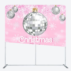 Aperturee - Aperturee Pink Disco Ball Snowy Christmas Pillow Case Backdrop