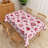 Aperturee - Aperturee Pink Doodle Heart Rectangle Tablecloth Sketchy Red White Love Table Cover Cute Valentine Day Home Decor