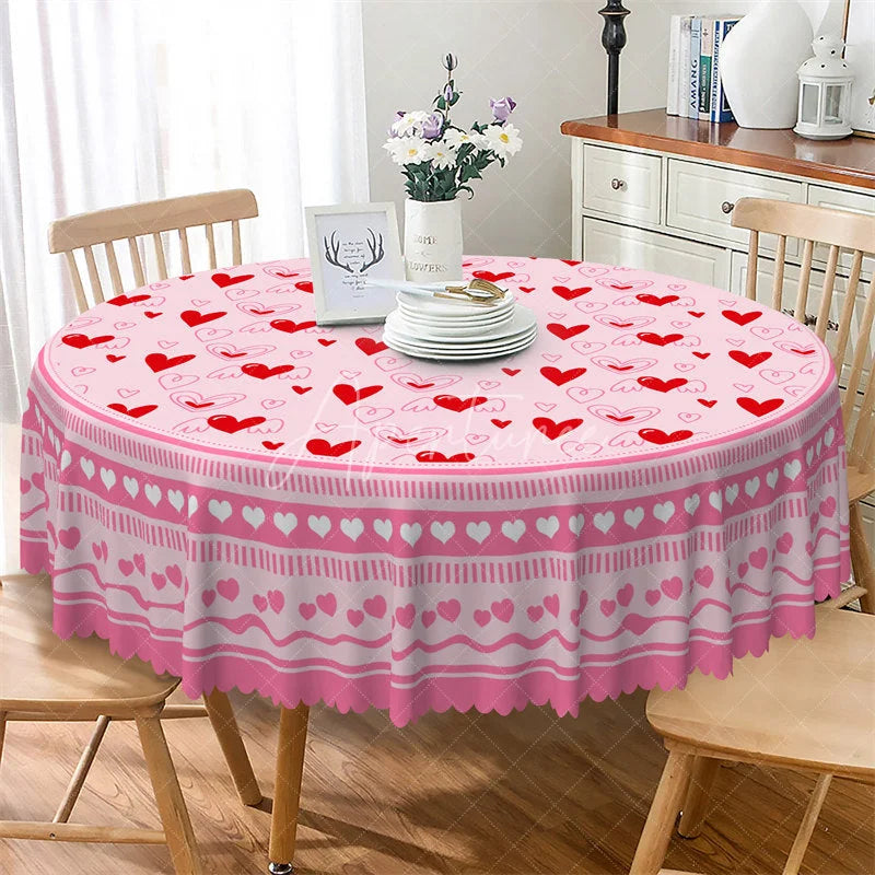 Aperturee - Aperturee Pink Doodle Heart Wing Round Tablecloth Sketch Love Pattern Table Cover for Baby Shower