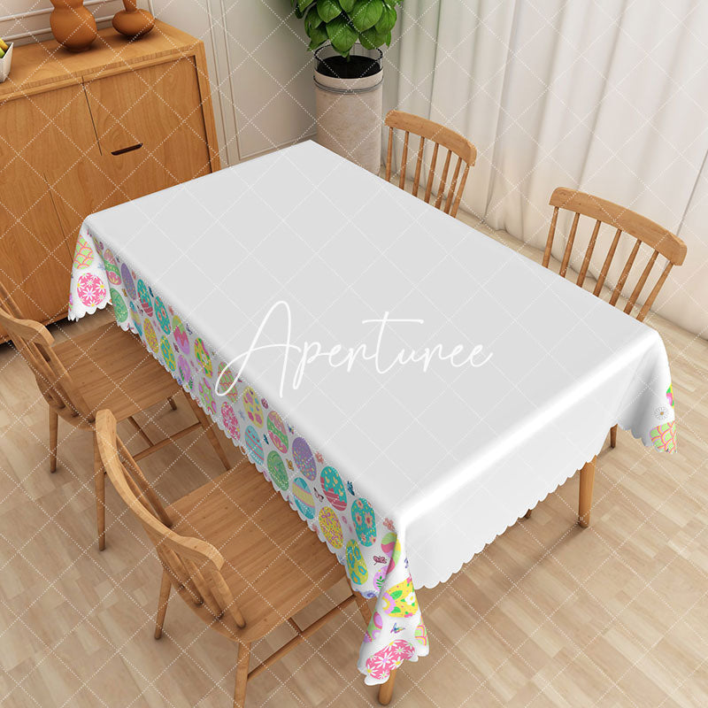 Aperturee - Aperturee Pink Easter Egg White Rectangle Tablecloth For Party Decor