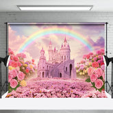 Aperturee - Aperturee Pink Fairy Castle Rainbow Sky Floral Wedding Backdrop