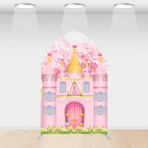 Aperturee - Aperturee Pink Fairy Princess Castle Barn Door Arch Backdrop