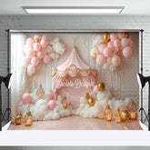 Aperturee - Aperturee Pink Fairy Tale Balloons Tent Cake Smash Backdrop