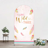 Aperturee - Aperturee Pink Feather Young Wild Three Birthday Arch Backdrop