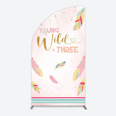 Aperturee - Aperturee Pink Feather Young Wild Three Birthday Half Moon Arch Backdrop
