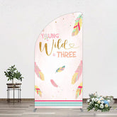Aperturee - Aperturee Pink Feather Young Wild Three Birthday Half Moon Arch Backdrop