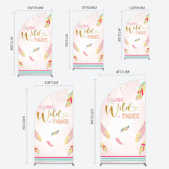 Aperturee - Aperturee Pink Feather Young Wild Three Birthday Half Moon Arch Backdrop