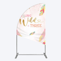 Aperturee - Aperturee Pink Feather Young Wild Three Birthday Half Moon Arch Backdrop