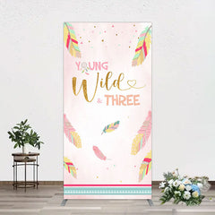 Aperturee - Aperturee Pink Feather Young Wild Three Birthday Rectangle Backdrop