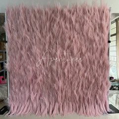 Aperturee - Aperturee Pink Feathery Artificial Flower Wall Backdrop Romantic Pampas Grass Style for Wedding and Baby Shower Decor