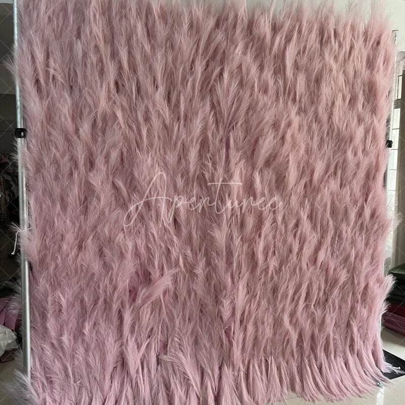 Aperturee - Aperturee Pink Feathery Artificial Flower Wall Backdrop Romantic Pampas Grass Style for Wedding and Baby Shower Decor
