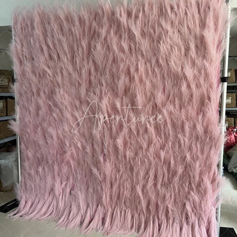 Aperturee - Aperturee Pink Feathery Artificial Flower Wall Backdrop Romantic Pampas Grass Style for Wedding and Baby Shower Decor