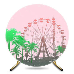 Aperturee - Aperturee Pink Ferris Wheel Palm Trees Round Birthday Backdrop