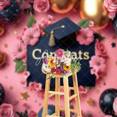 Aperturee - Aperturee Pink Fine Art Floral Balloons Congrats Grad Backdrop