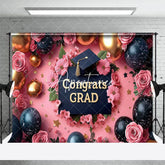 Aperturee - Aperturee Pink Fine Art Floral Balloons Congrats Grad Backdrop