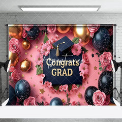 Aperturee - Aperturee Pink Fine Art Floral Balloons Congrats Grad Backdrop