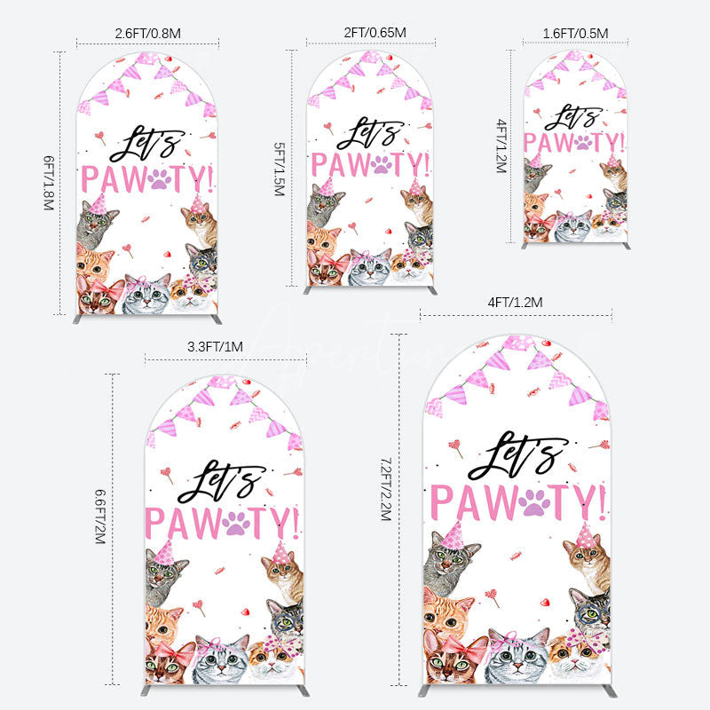 Aperturee - Aperturee Pink Flag Ribbons Lets Pawty Cute Cats Arch Backdrop