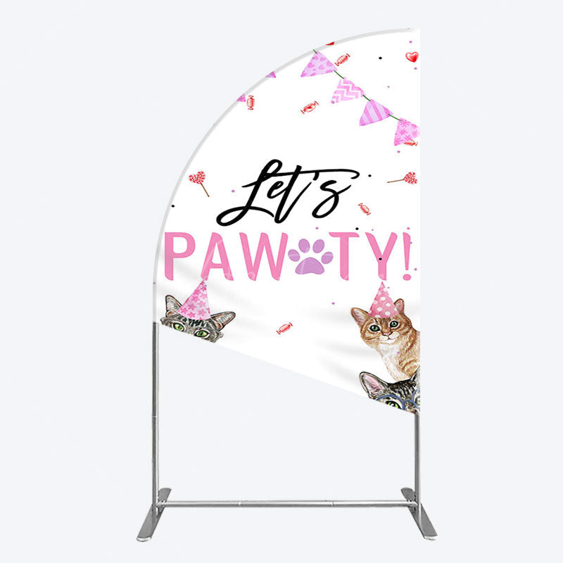 Aperturee - Aperturee Pink Flag Ribbons Lets Pawty Cute Cats Half Moon Arch Backdrop