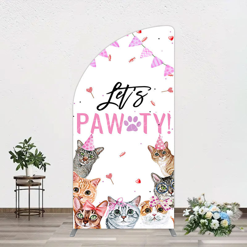 Aperturee - Aperturee Pink Flag Ribbons Lets Pawty Cute Cats Half Moon Arch Backdrop