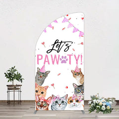 Aperturee - Aperturee Pink Flag Ribbons Lets Pawty Cute Cats Half Moon Arch Backdrop