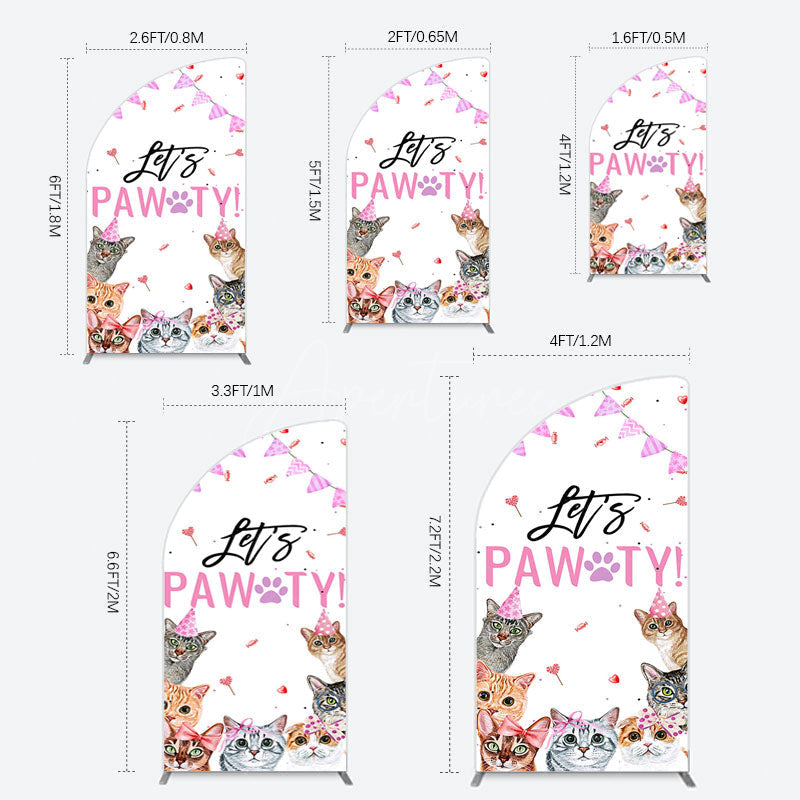 Aperturee - Aperturee Pink Flag Ribbons Lets Pawty Cute Cats Half Moon Arch Backdrop