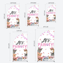Aperturee - Aperturee Pink Flag Ribbons Lets Pawty Cute Cats Half Moon Arch Backdrop
