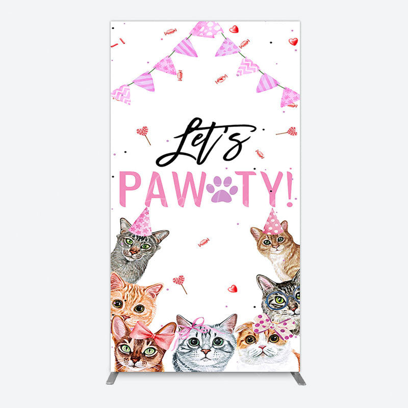 Aperturee - Aperturee Pink Flag Ribbons Lets Pawty Cute Cats Rectangle Backdrop