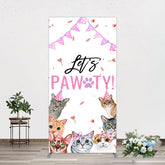 Aperturee - Aperturee Pink Flag Ribbons Lets Pawty Cute Cats Rectangle Backdrop