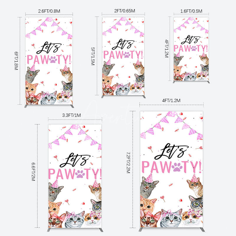 Aperturee - Aperturee Pink Flag Ribbons Lets Pawty Cute Cats Rectangle Backdrop