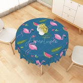 Aperturee - Aperturee Pink Flamingo and Watermelon Round Tablecloth Tropical Summer Party Dining Decor