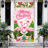 Aperturee Aperturee Pink Flamingo Floral Merry Christmas Door Cover