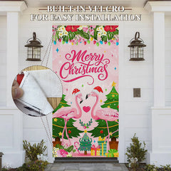 Aperturee Aperturee Pink Flamingo Floral Merry Christmas Door Cover