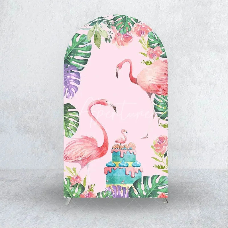Aperturee - Aperturee Pink Flamingo Tropical Backdrop Vibrant Summer Party Birthday Decor Beach Luau Photo Booth Background