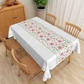 Aperturee - Aperturee Pink Floral and Green Leaf Rectangle Tablecloth for Spring Garden Party Wedding or Bridal Shower